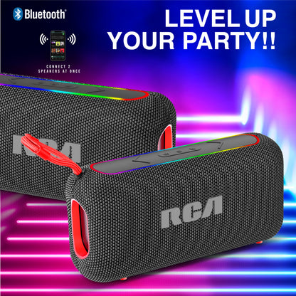 RCA BEAT-44 10W Portable Bluetooth Speaker with Dual Woofers & RGB Lights