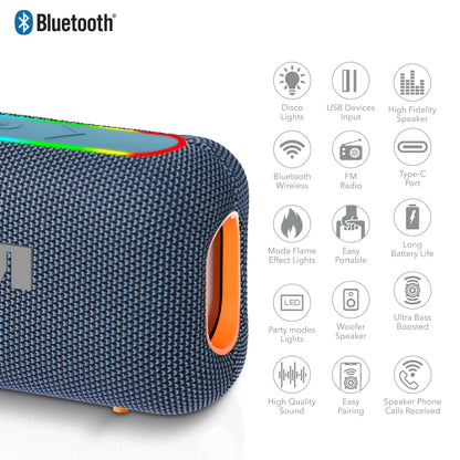 RCA BEAT-44 10W Portable Bluetooth Speaker with Dual Woofers & RGB Lights