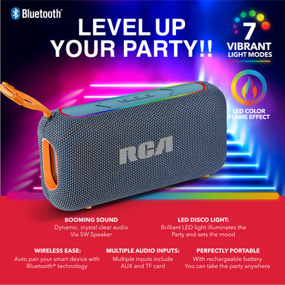 RCA BEAT-44 10W Portable Bluetooth Speaker with Dual Woofers & RGB Lights