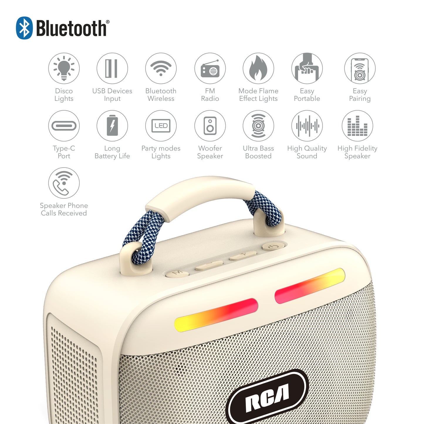 RCA FLEX-30 Portable Bluetooth Speaker with RGB Lights & 100-Min Playback