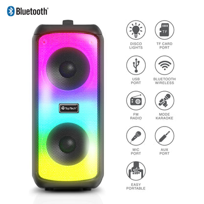 TOPTECH KL-33 Portable Bluetooth Speaker with Dual Woofers, RGB Lights & Karaoke