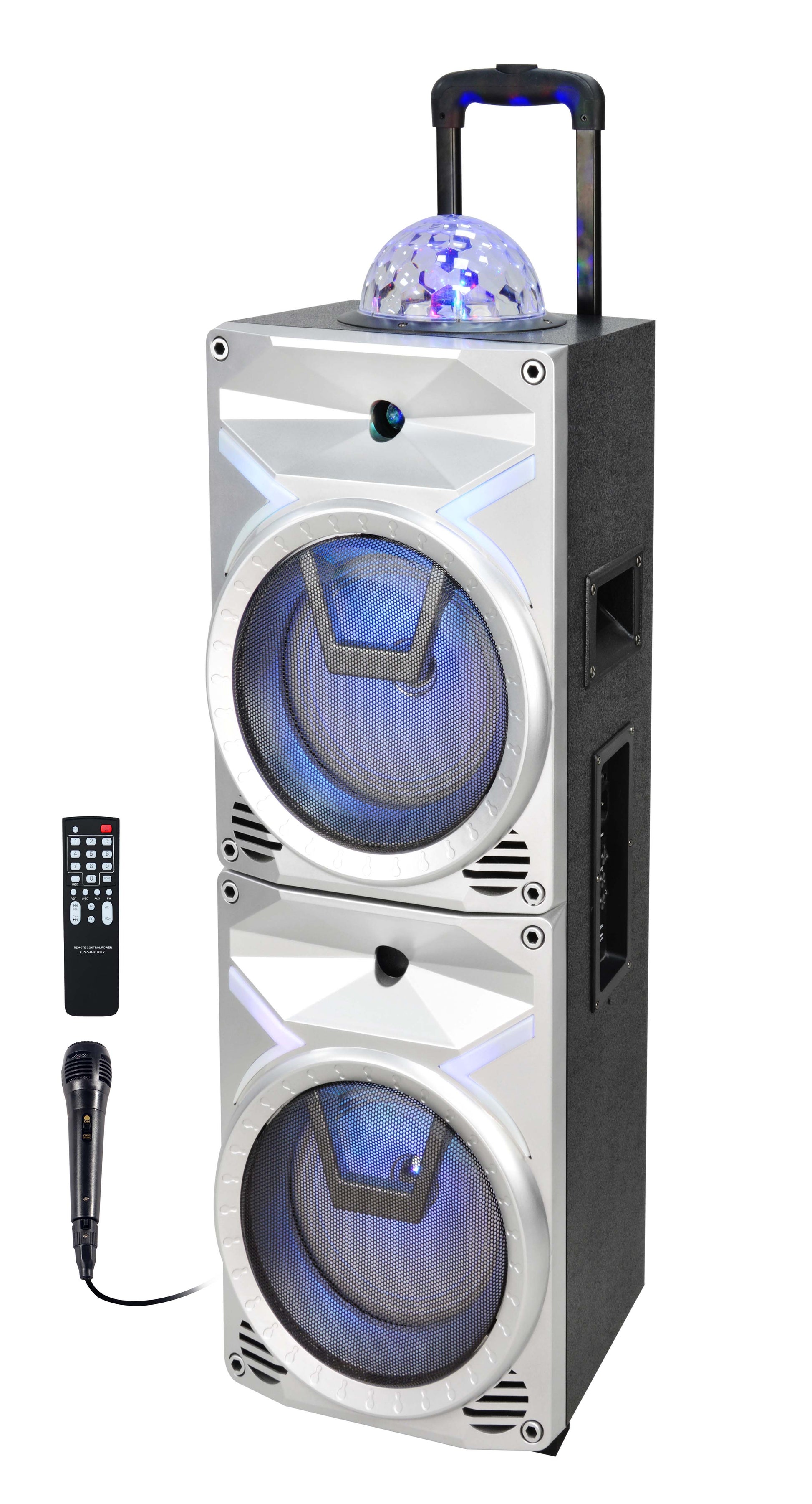 Fully Amplified Portable 2x8â€ Speaker with LED Lights - Top Tech Audio 
