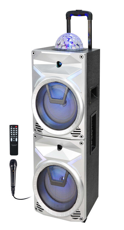 Fully Amplified Portable 2x8â€ Speaker with LED Lights - Top Tech Audio 