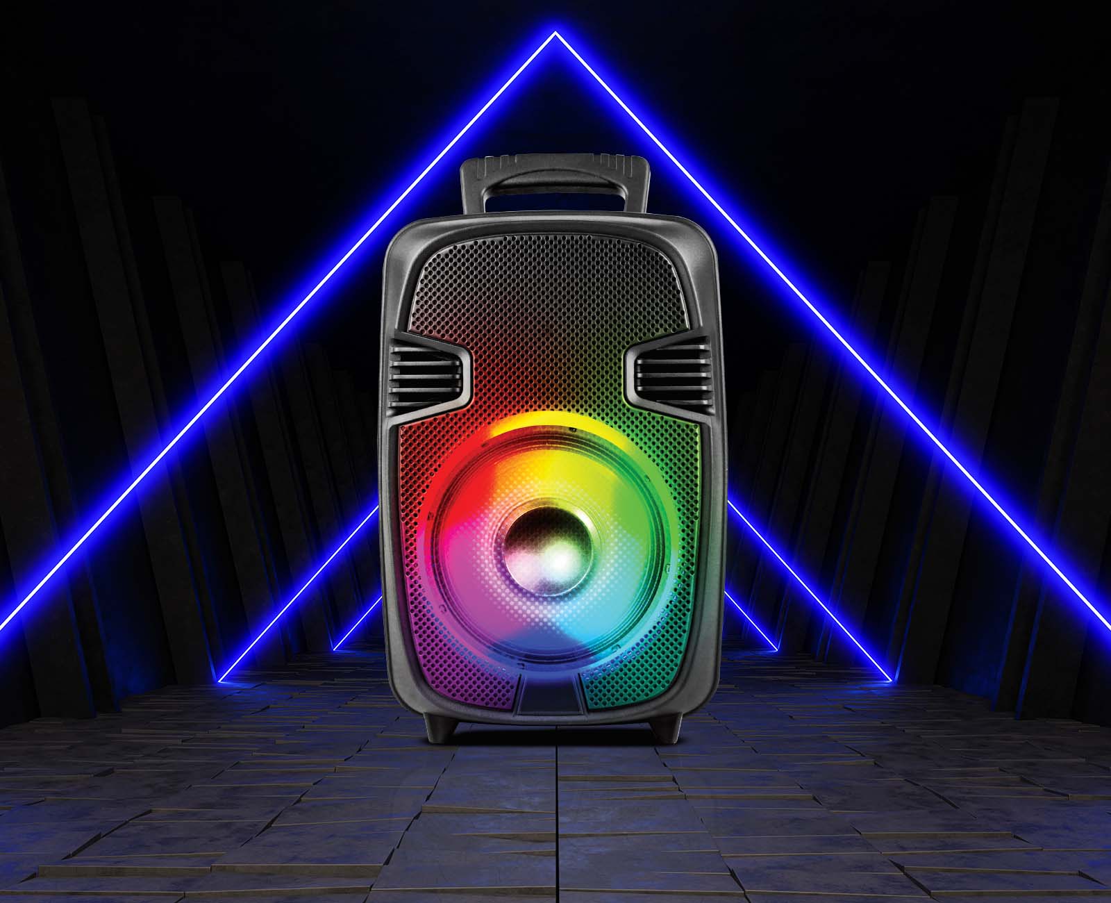 TOPTECH BULL-8, 8'' Bluetooth Speaker with Disco Lights, Wheels, Wireless Mic - Top Tech Audio 