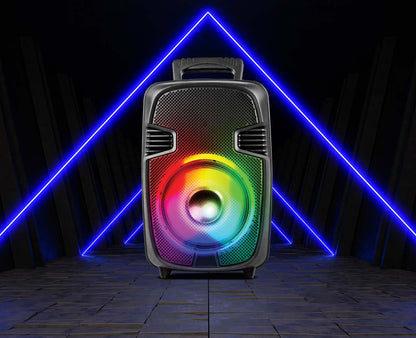TOPTECH BULL-8, 8'' Bluetooth Speaker with Disco Lights, Wheels, Wireless Mic - Top Tech Audio 