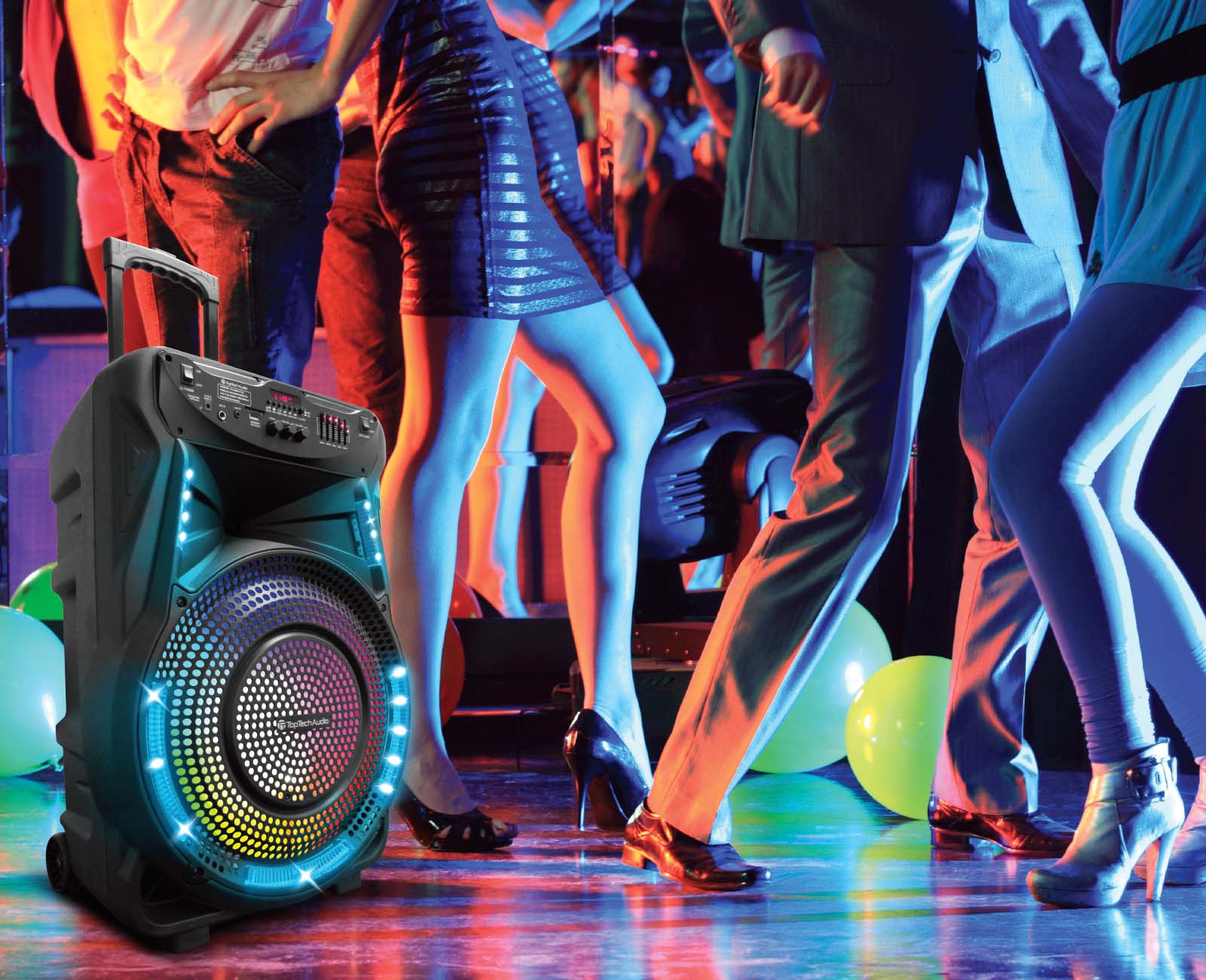 TOPTECH FLASH-115, 15'' Bluetooth Speaker with Flame Lights, Wireless Microphone & Remote - Top Tech Audio 