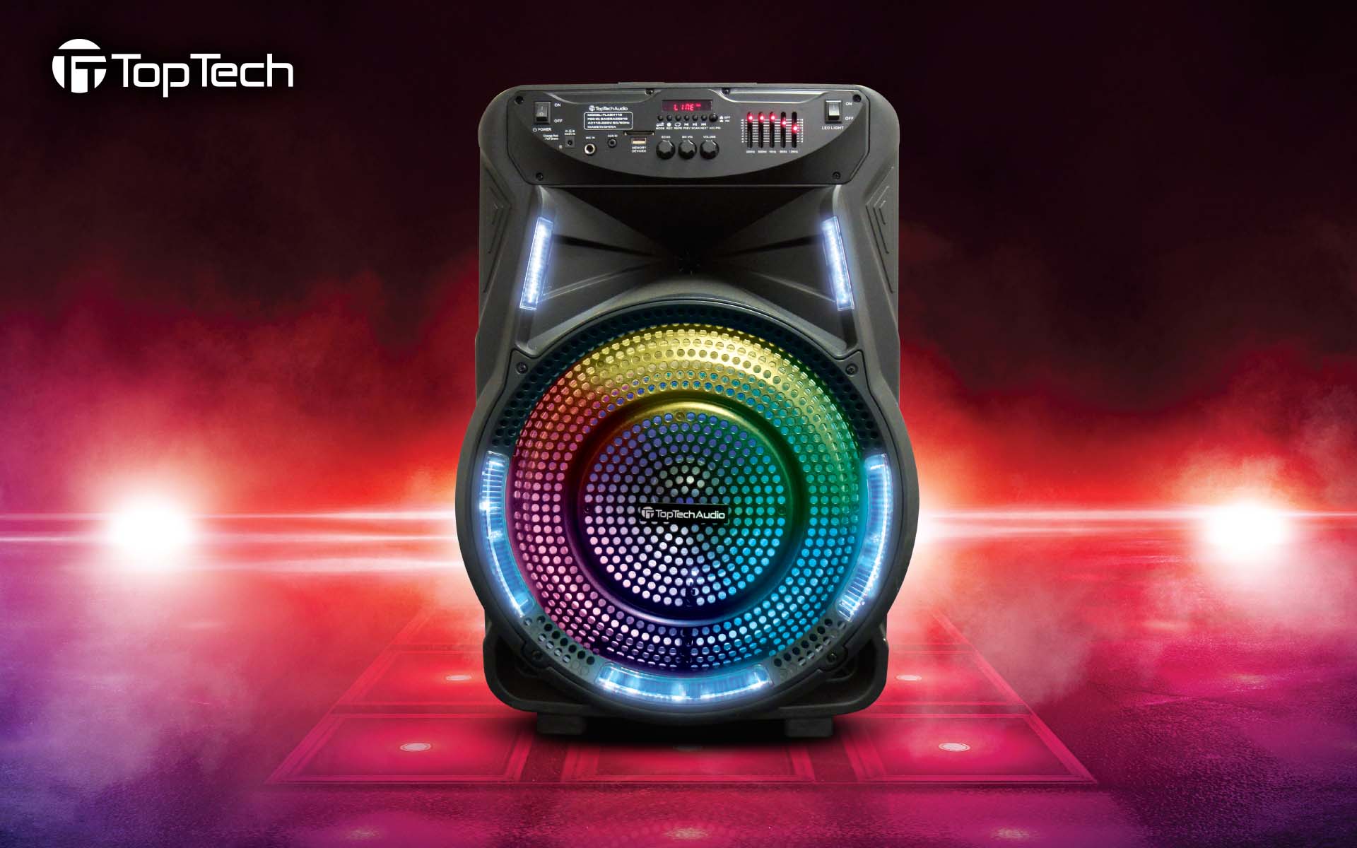TOPTECH FLASH-115, 15'' Bluetooth Speaker with Flame Lights, Wireless Microphone & Remote - Top Tech Audio 