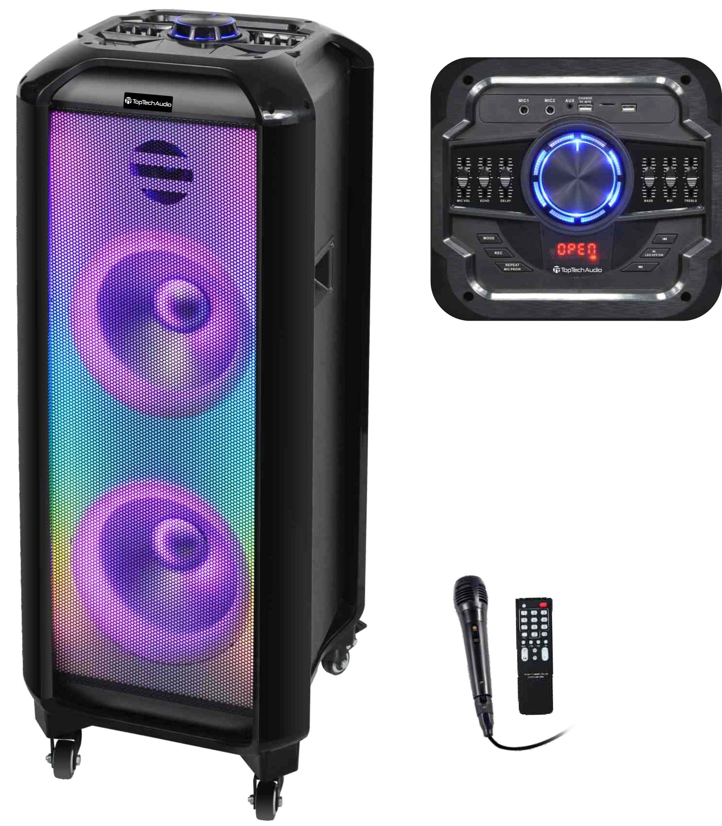 Fully Amplified Portable 2x10â€ Speaker with LED Lights - Top Tech Audio 