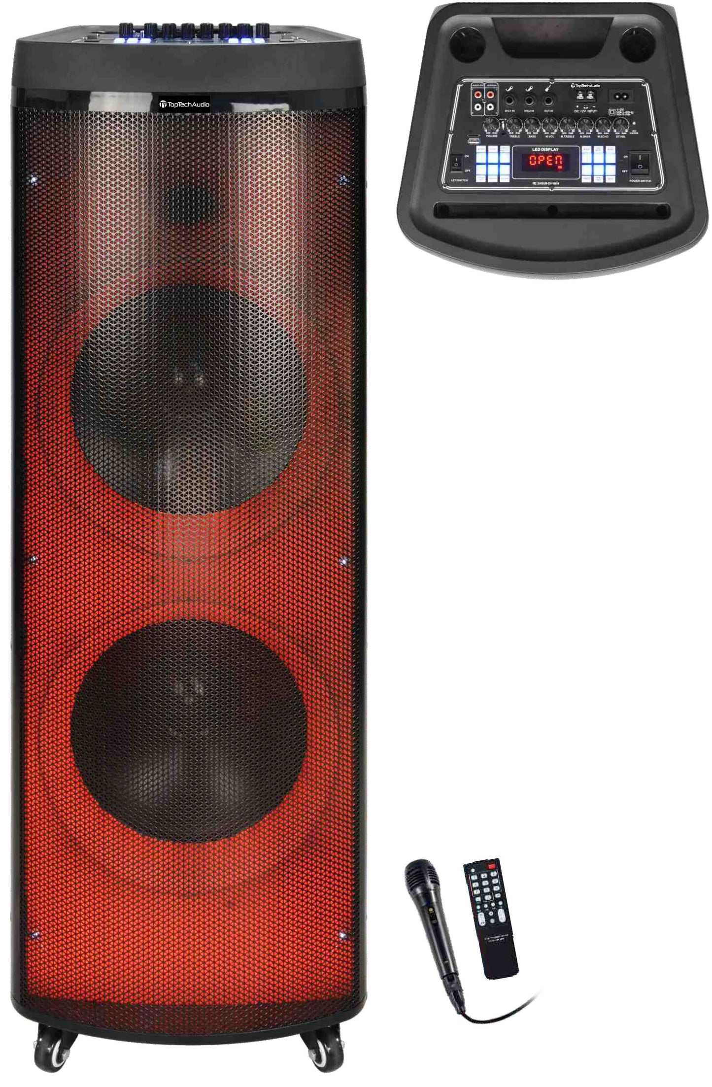Fully Amplified Portable 2x12â€ Speaker with LED Lights - Top Tech Audio 