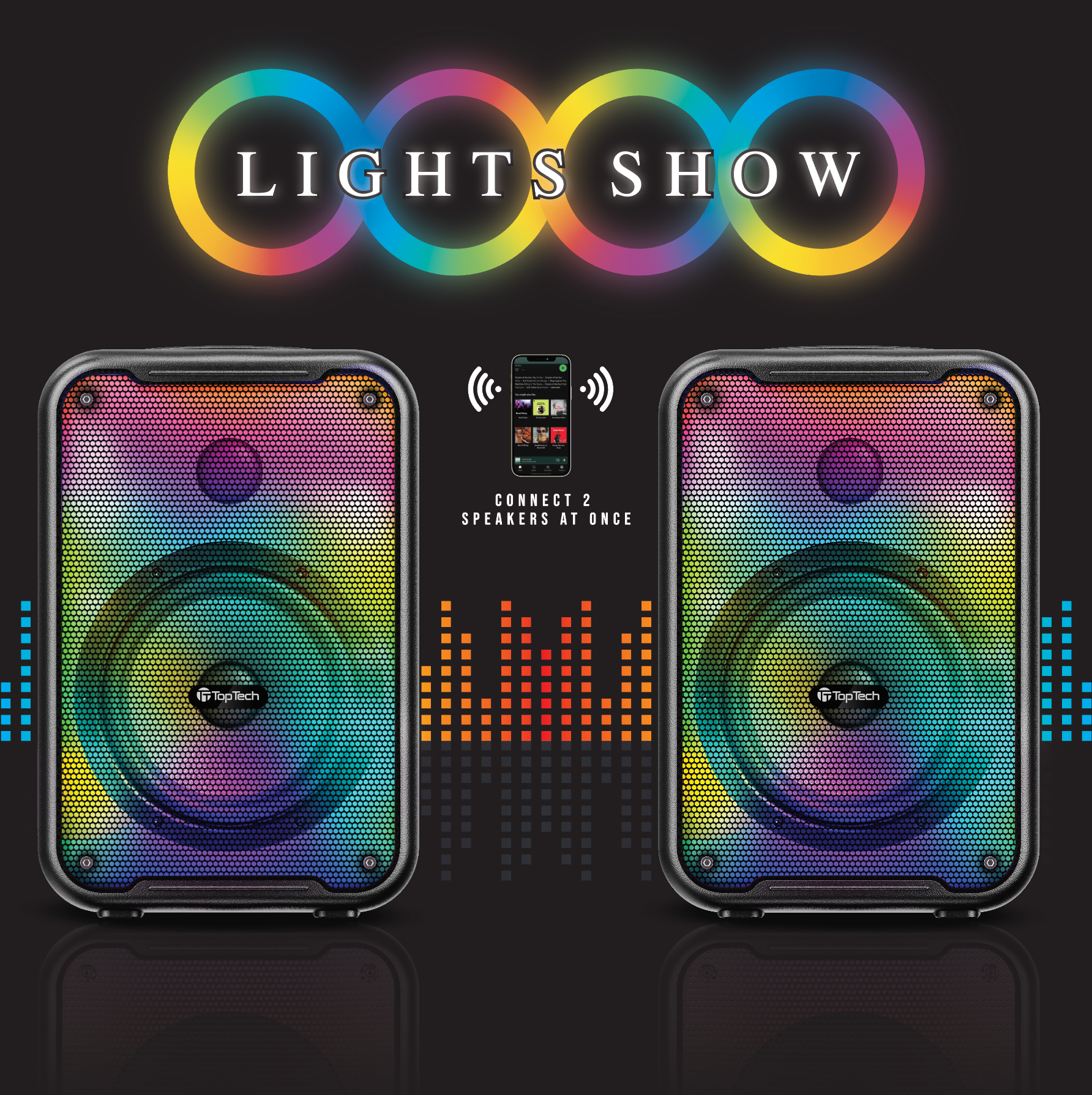 TOPTECH BLADE-8 8" Wireless Bluetooth Speaker, TWS, Flame Lights - Top Tech Audio 