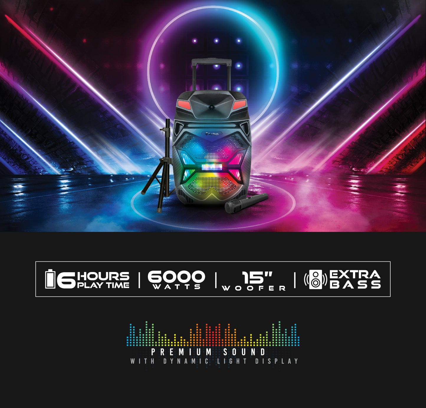 TOPTECH BLADE-15 15" Bluetooth Party Speaker with Disco Lights, Wireless Microphone - Top Tech Audio 