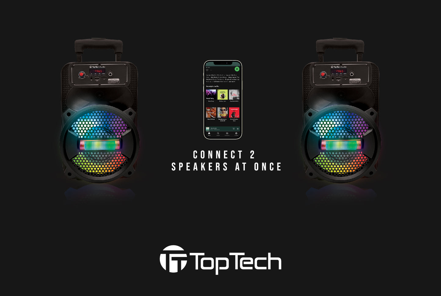 TOPTECH Rock-8, 1500W Portable Bluetooth Speaker with Disco Lights & Microphone - Top Tech Audio 
