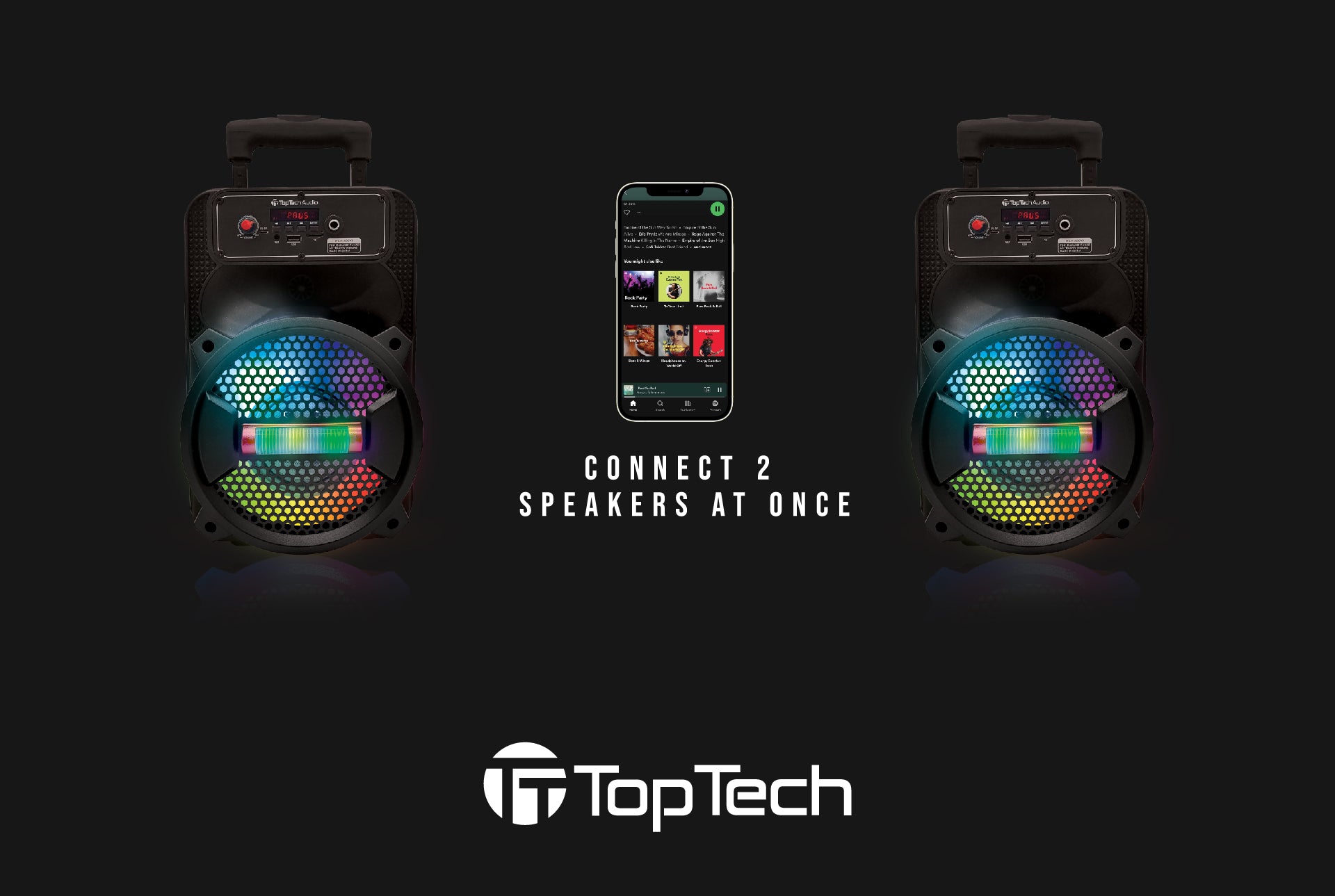 TOPTECH Rock-8, 1500W Portable Bluetooth Speaker with Disco Lights & Microphone - Top Tech Audio 