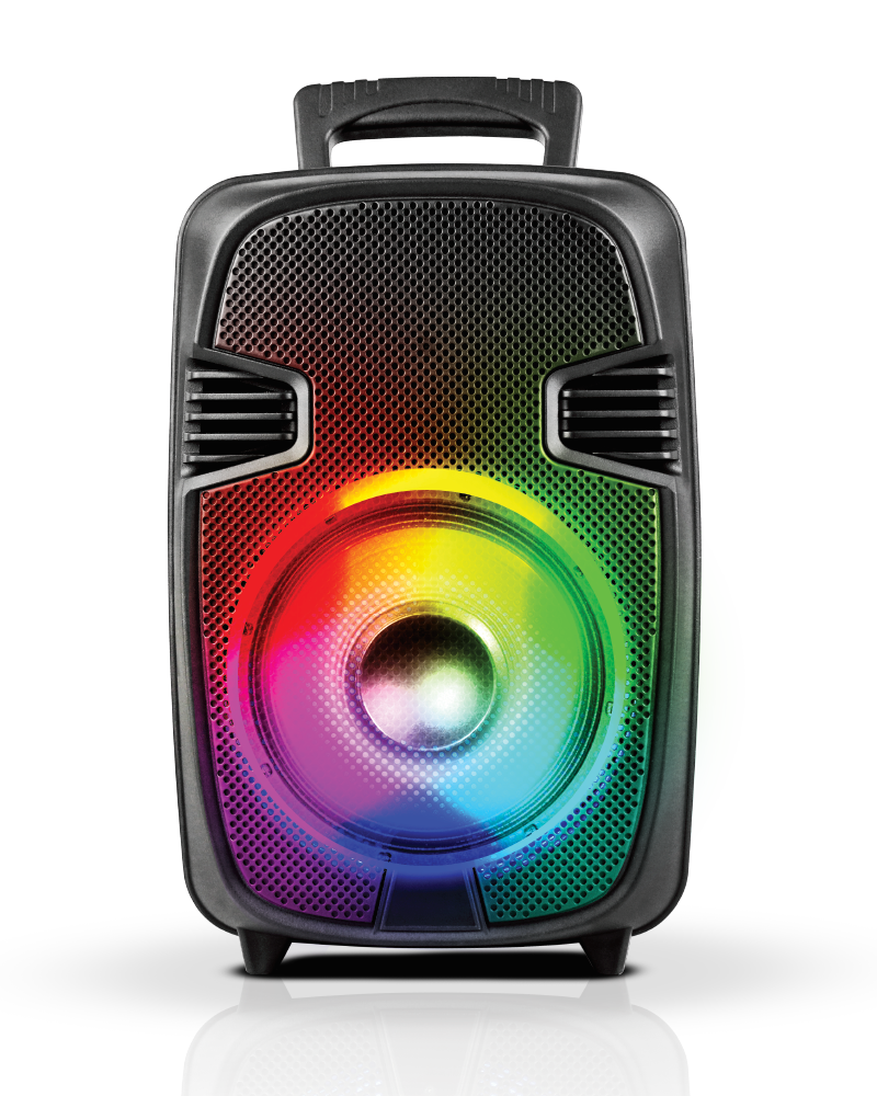 TOPTECH BULL-8, 8'' Bluetooth Speaker with Disco Lights, Wheels, Wireless Mic - Top Tech Audio 