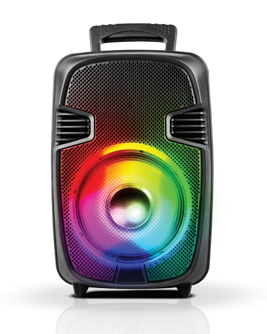 TOPTECH BULL-8, 8'' Bluetooth Speaker with Disco Lights, Wheels, Wireless Mic - Top Tech Audio 