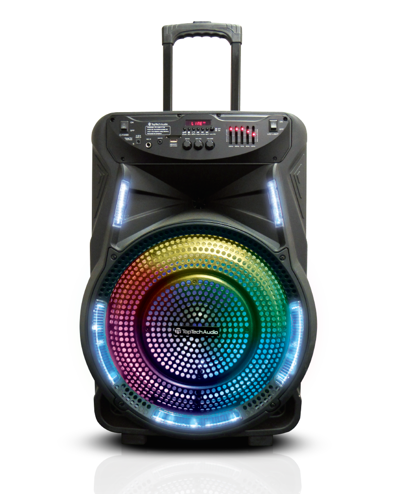 TOPTECH FLASH-115, 15'' Bluetooth Speaker with Flame Lights, Wireless Microphone & Remote - Top Tech Audio 